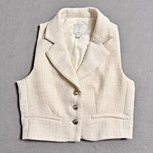 Joie‎ Vest Womens Size 4 Ivory Tweed Cropped Button Career Preppy Chic